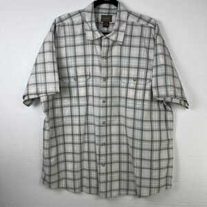 CE Schmidt Workwear Mens 2XLWhite Gray Plaid Short Sleeve Button Up Shirt Cotton